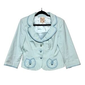 Vintage Nanette Lepore Sweet Baby Blue Checked Blazer Womens Sz 10 Y2K Soft Girl